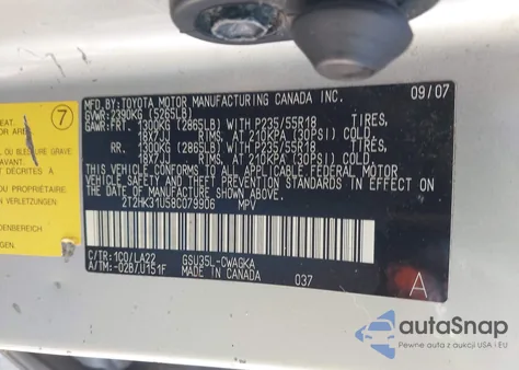 2008 Lexus Rx 350 350 from USA, damaged, VIN 2T2HK31U58C079906